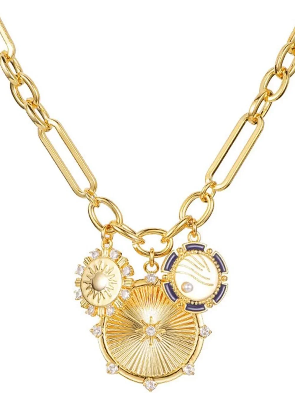 Chunky Gold-Plated Necklace for Women Heart Pendants Necklace Sun Flower Necklac